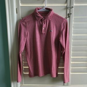 Boys, long sleeve striped vineyard vines polo- Red